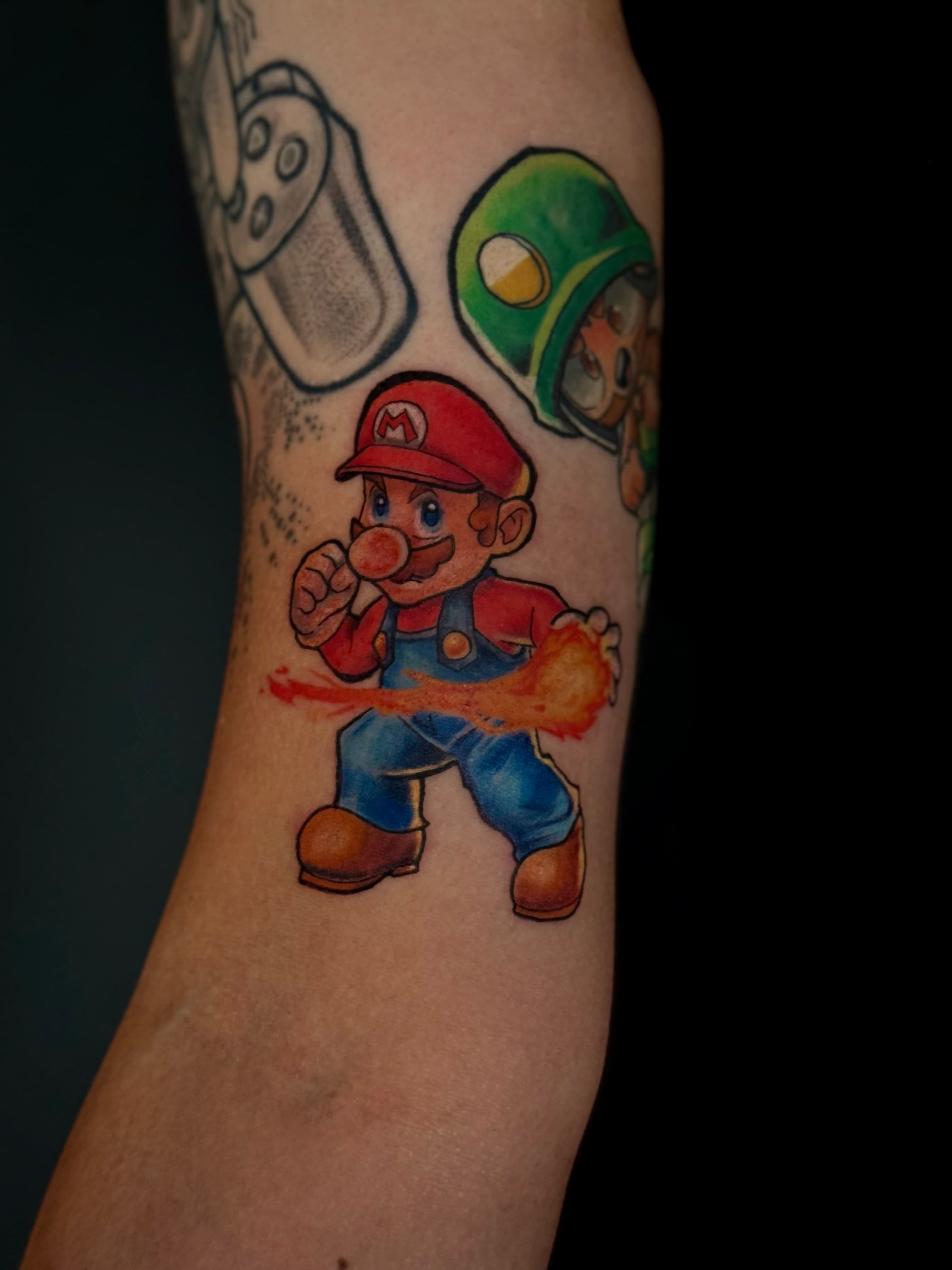 Super Smash Bros. Mario Fireball Tattoo