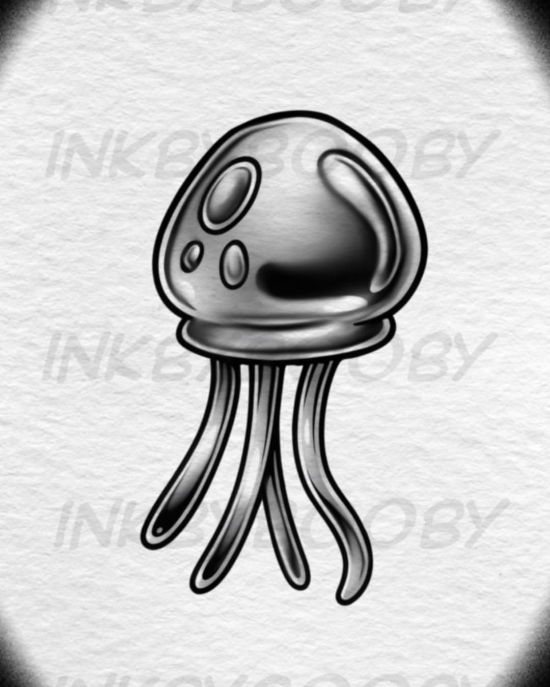 SpongeBob SquarePants Jellyfish – Silver Chrome Tattoo Flash