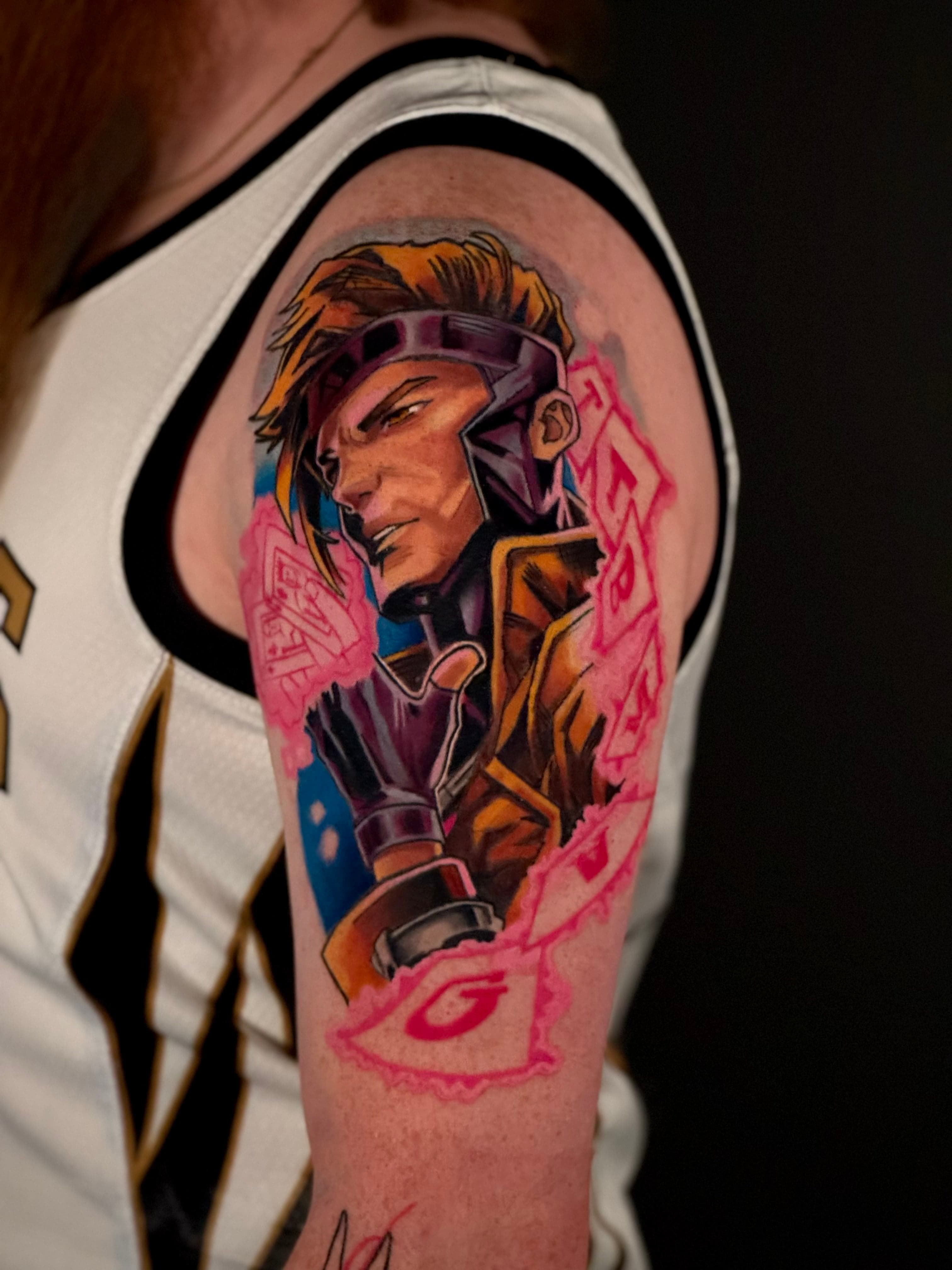 Gambit X-Men Color Portrait Tattoo