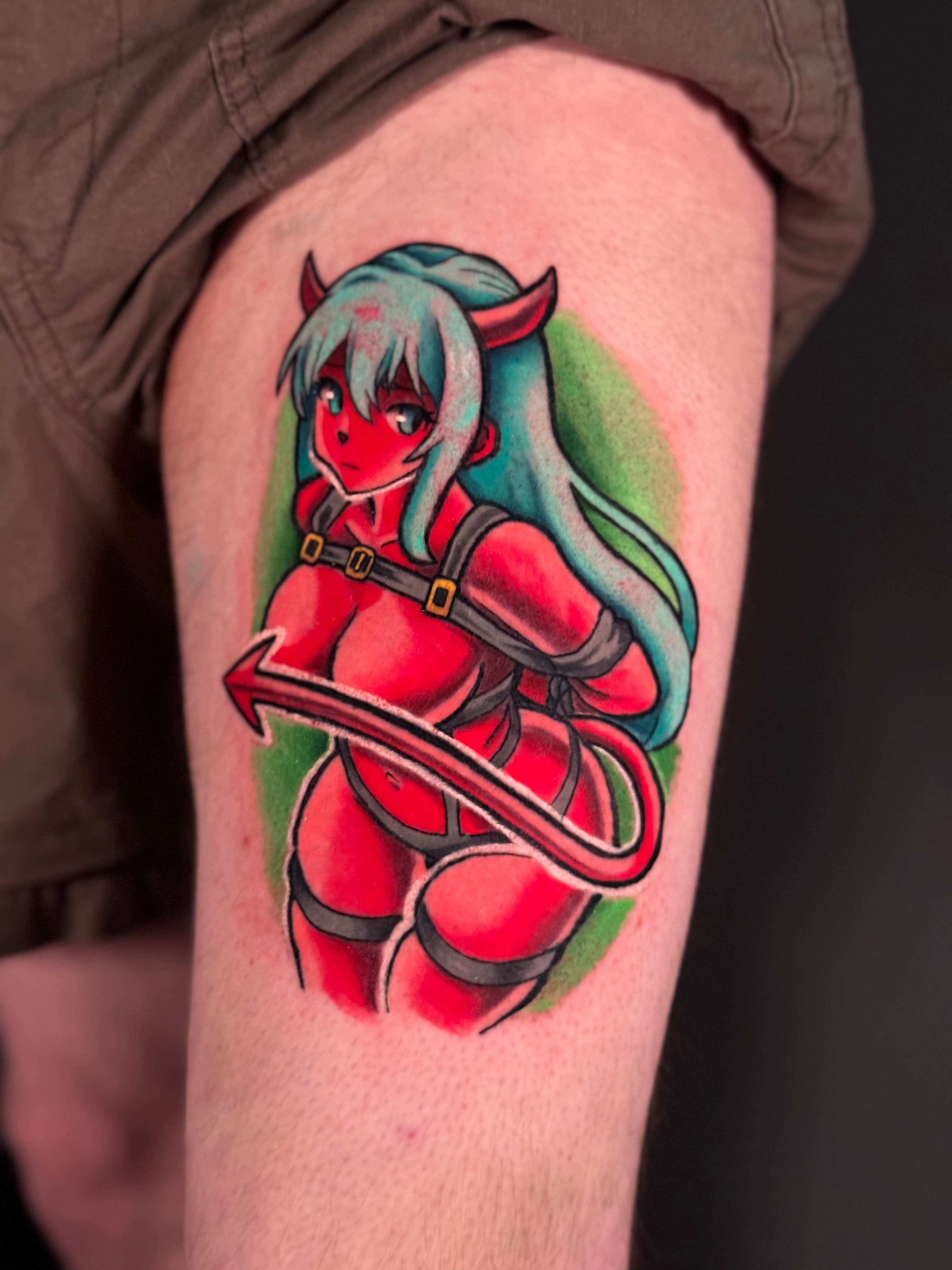 Anime Succubus Demon Girl Color Tattoo
