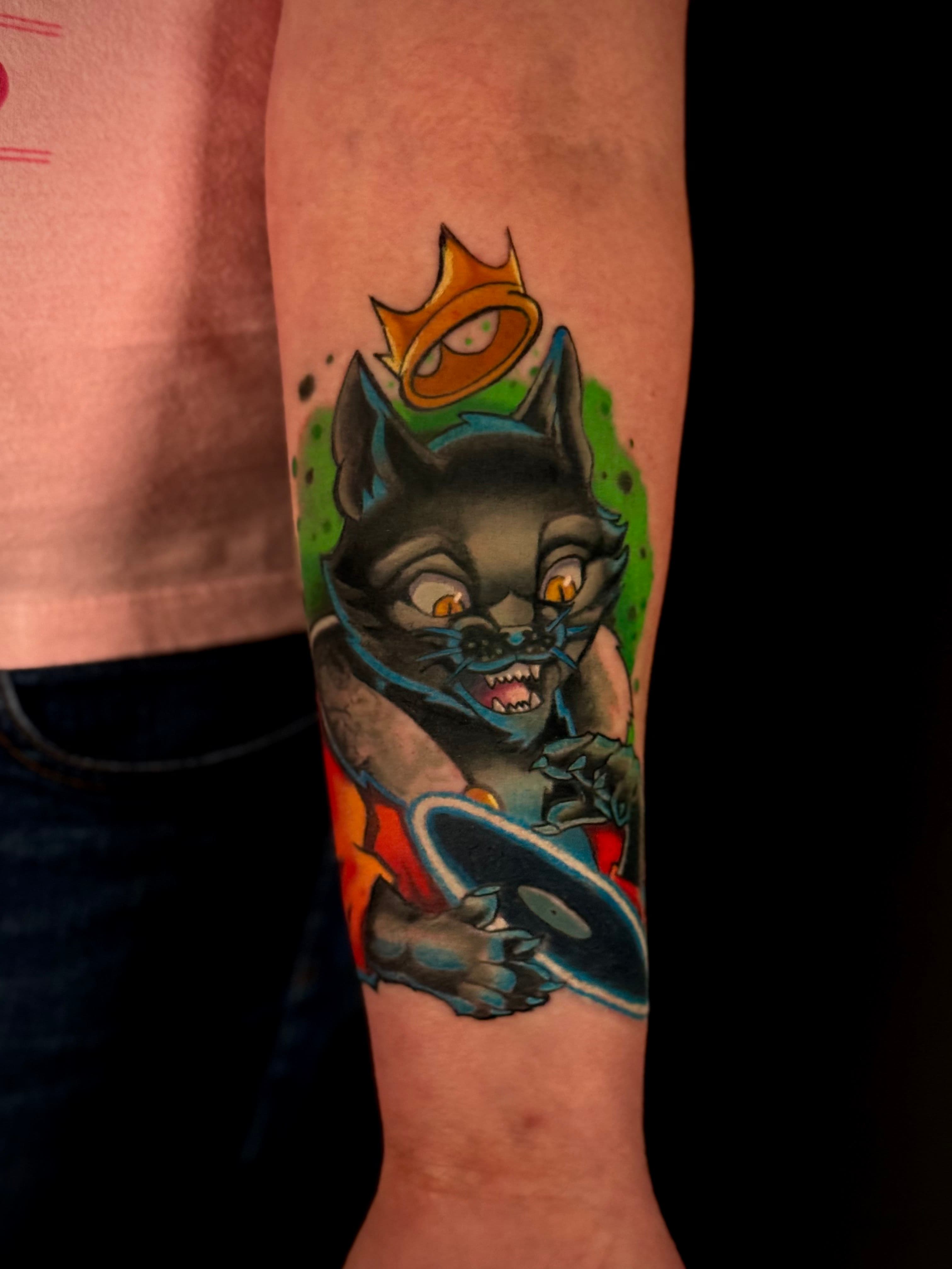 Loki Prince of Vinyl Cat Portrait Tattoo