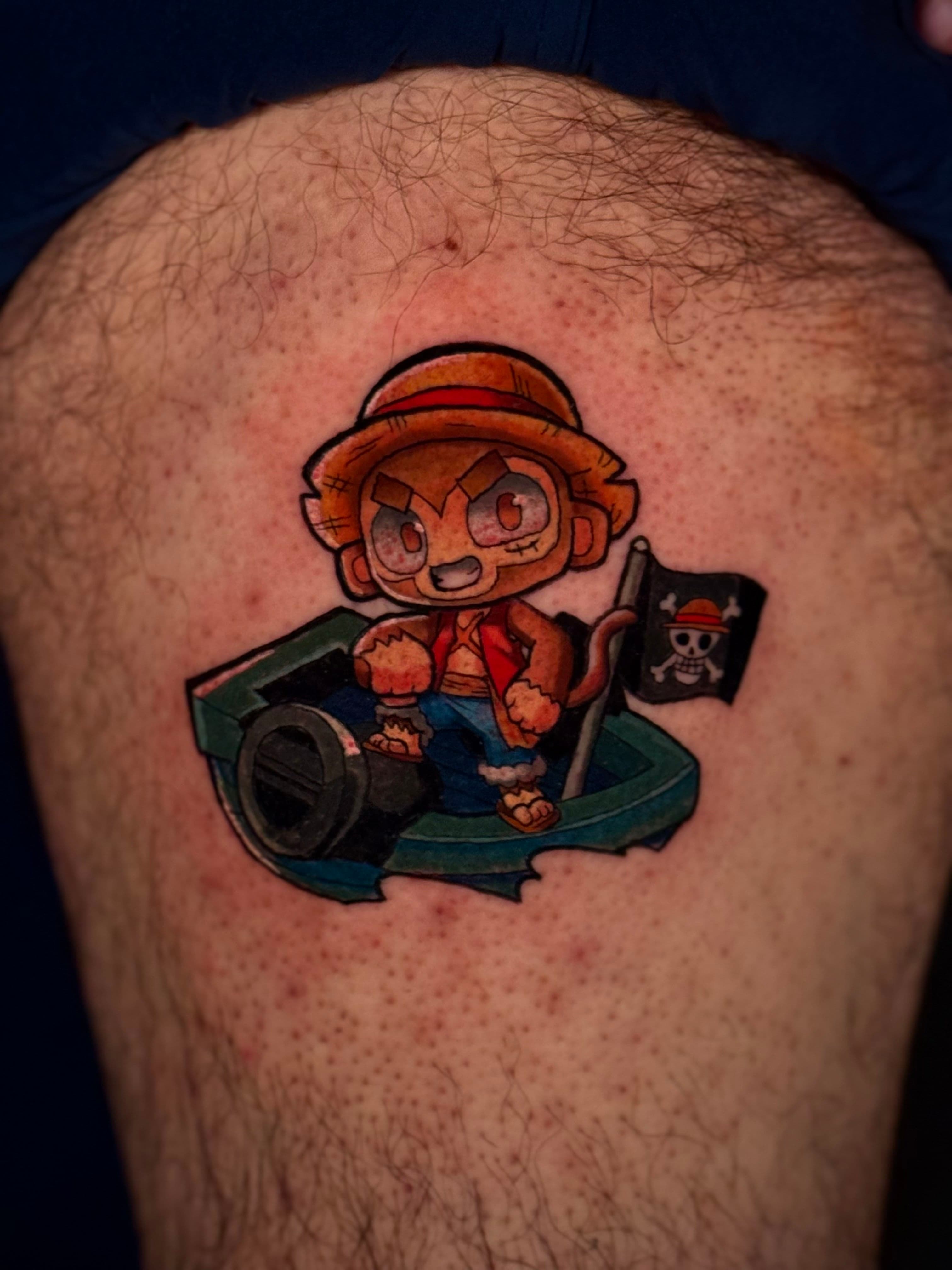 Luffy x Bloons Tower Defense Buccaneer Mashup Tattoo