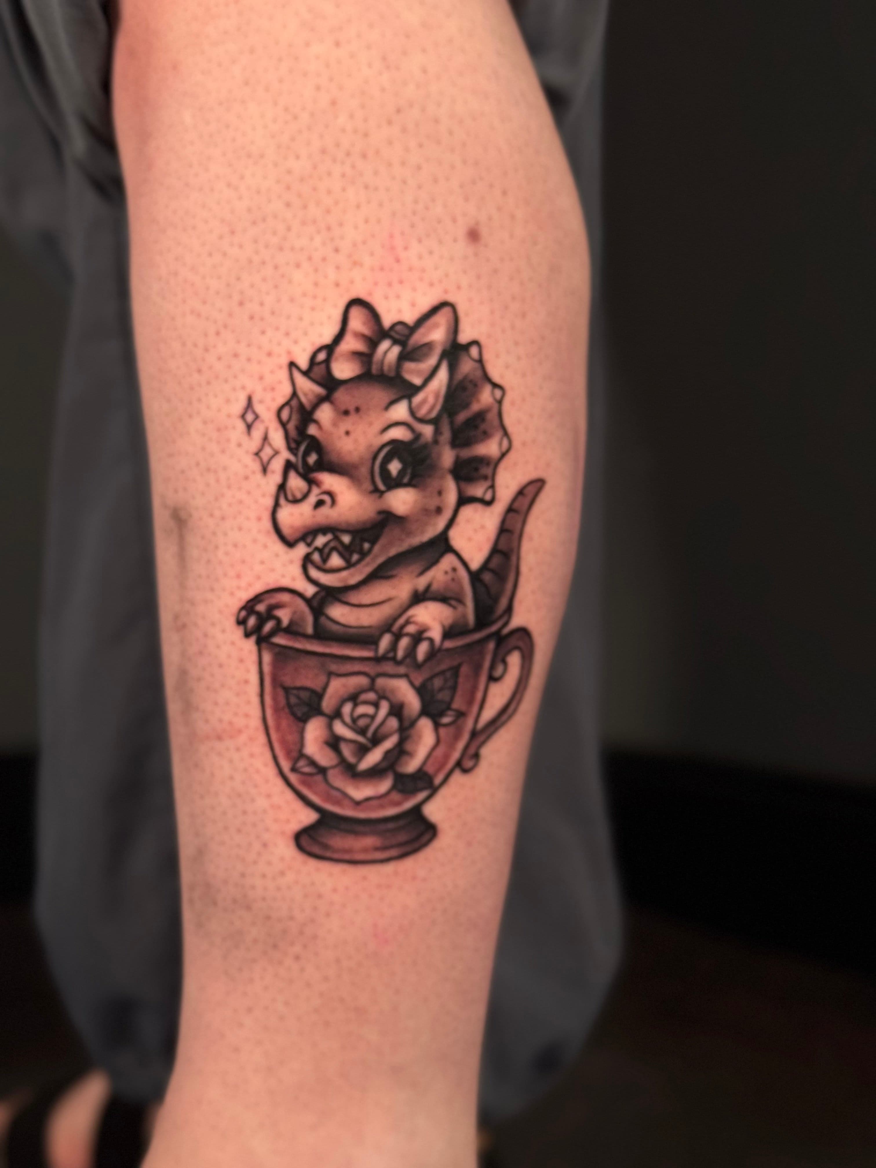 Cute Triceratops Teacup Tattoo