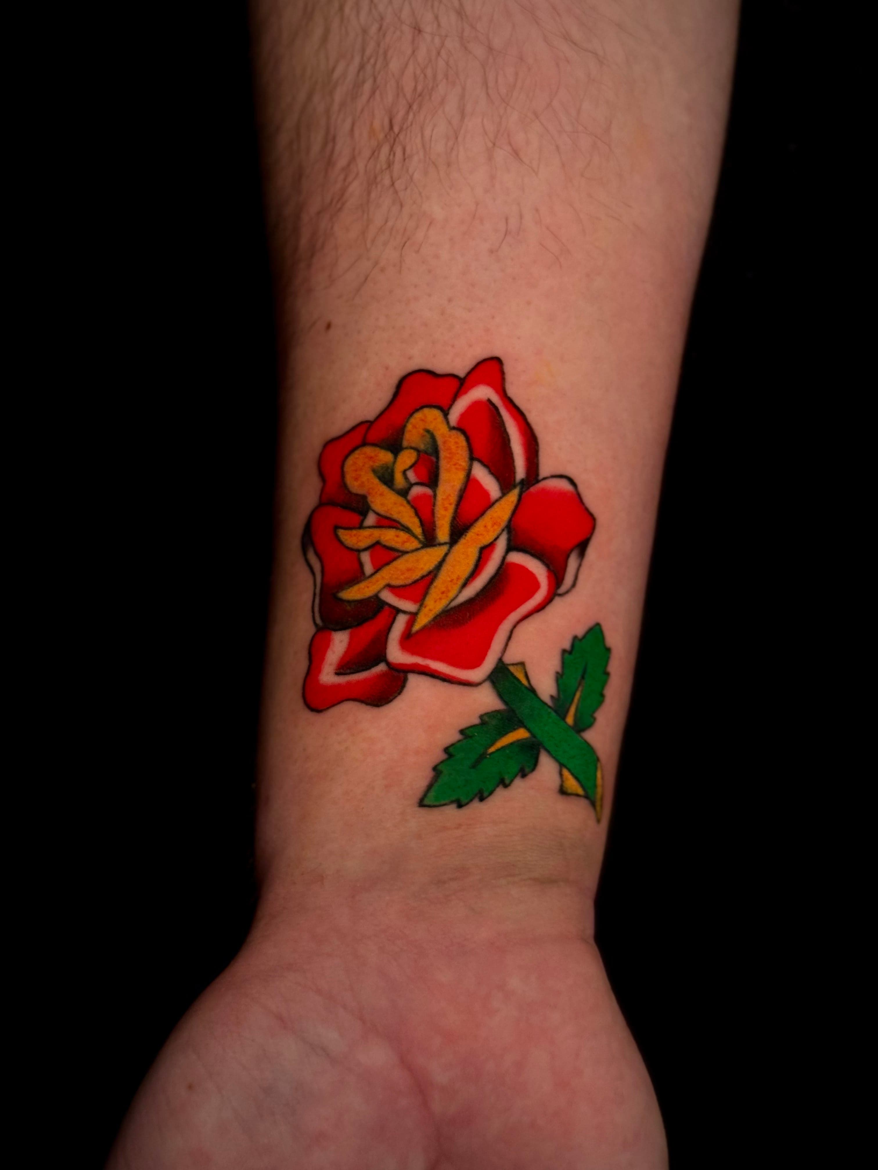 American Traditional Rose Tattoo