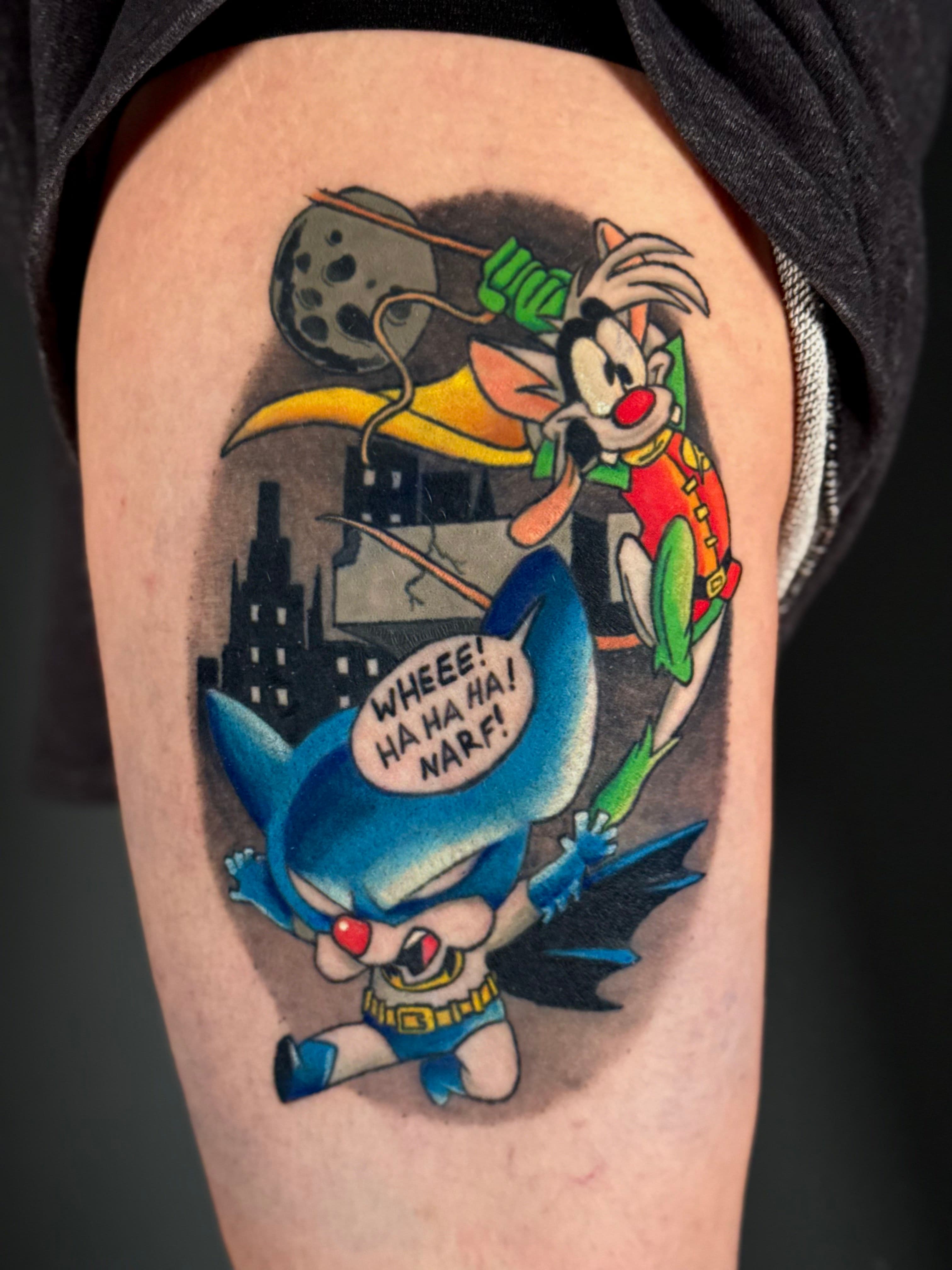 Pinky and the Brain x Batman and Robin Mashup Tattoo