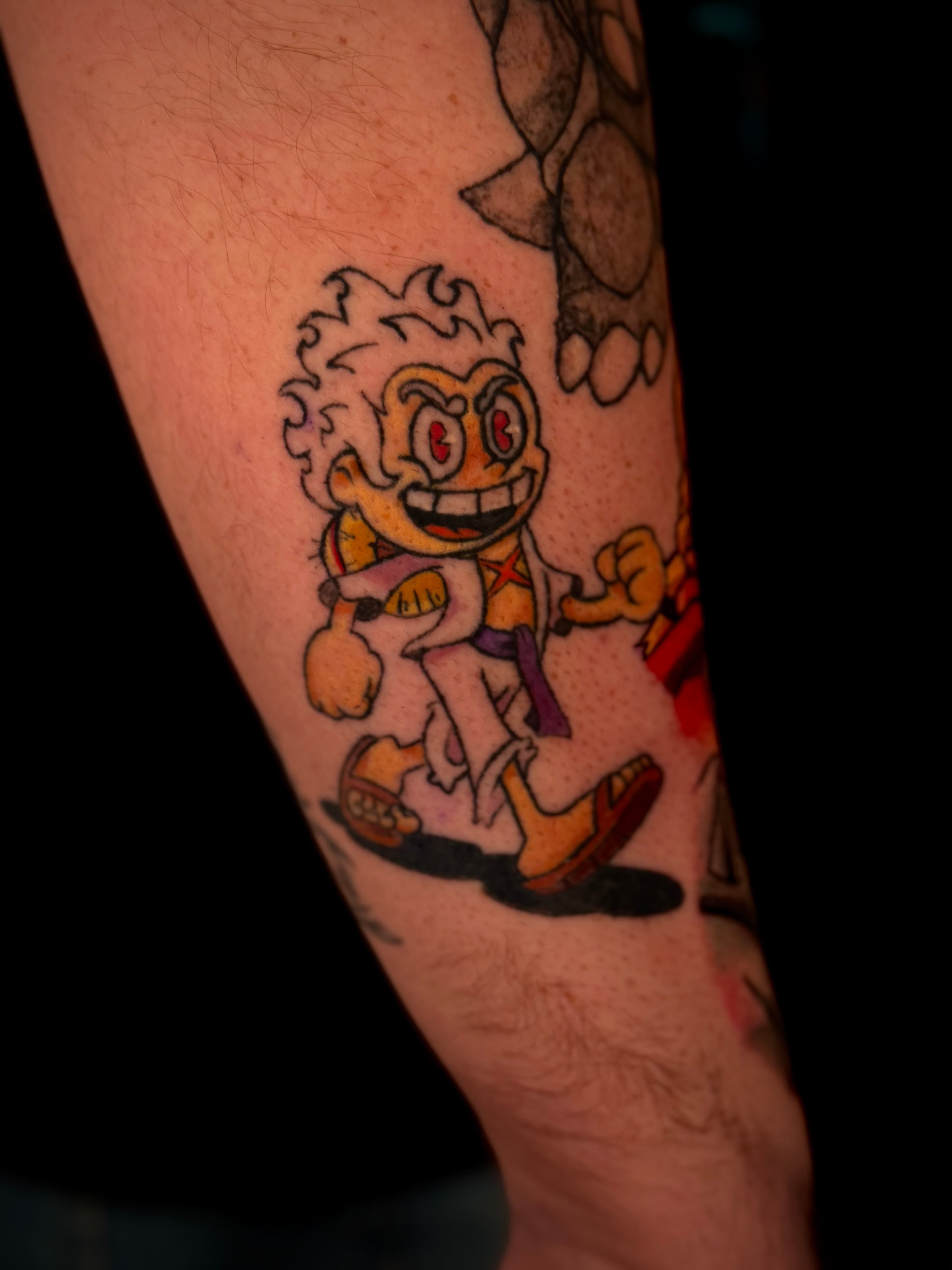 Gear 5 Luffy Rubber Hose Cartoon Tattoo