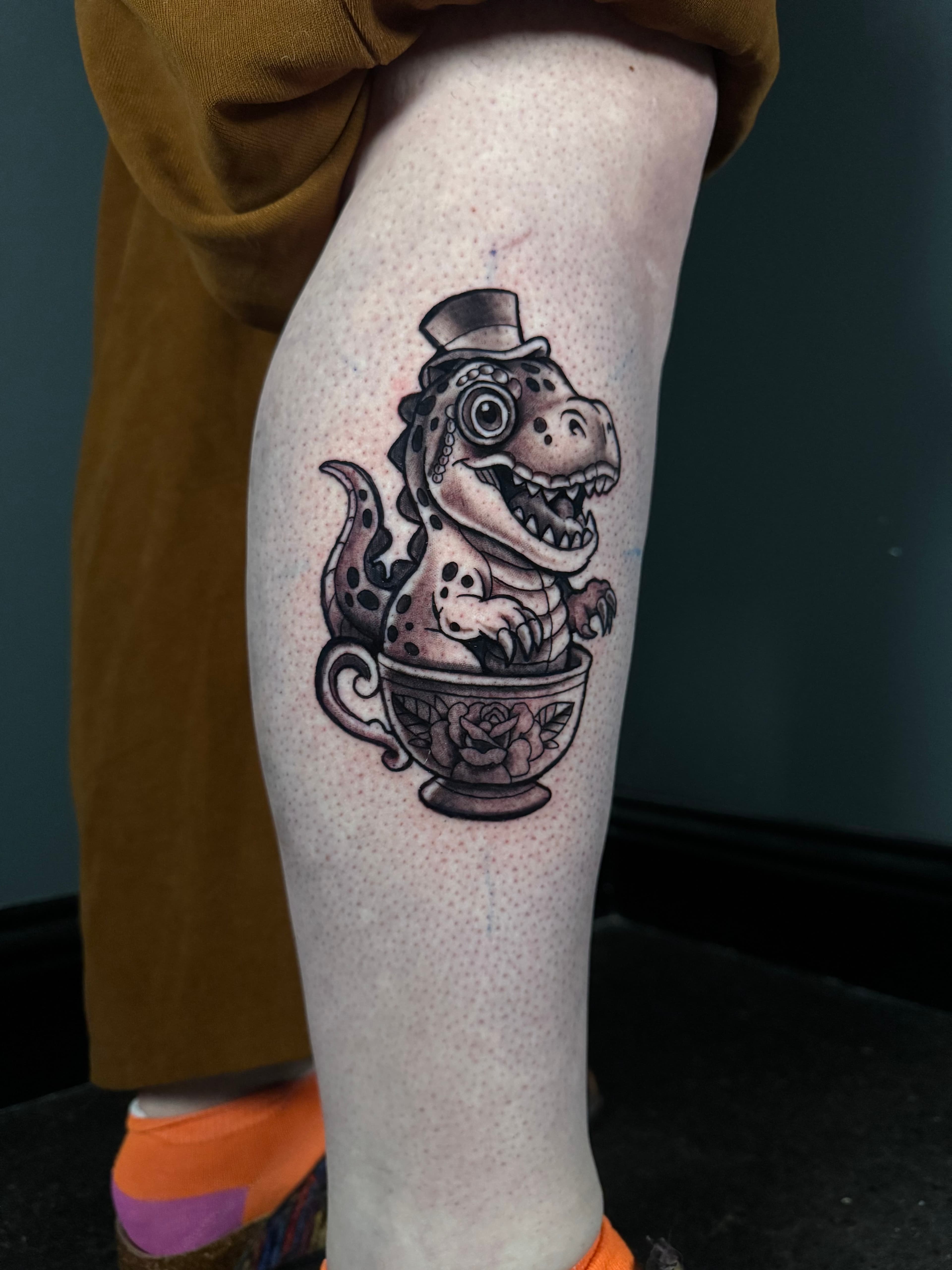 Victorian T-Rex Teacup Tattoo
